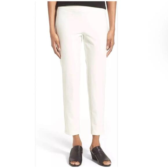 Eileen Fisher Slim Ankle Pant White Washable Stretch Crepe - Pet Sm - Minimalist - Picture 1 of 11